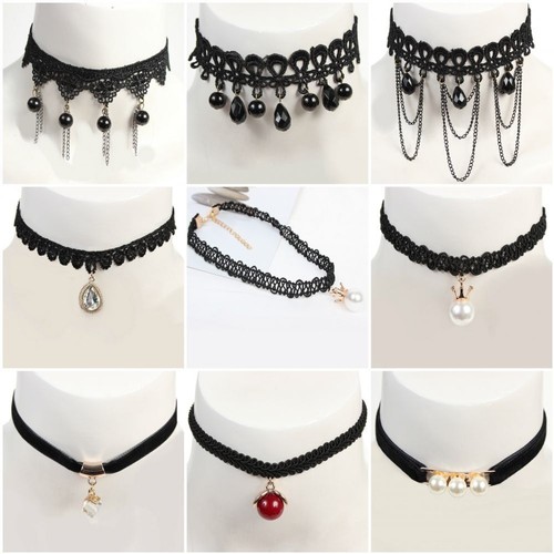 Gothic samthalsband strass - gothic,