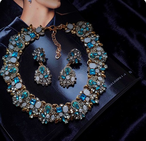 Schmuck set blau strass - schmuck-set,